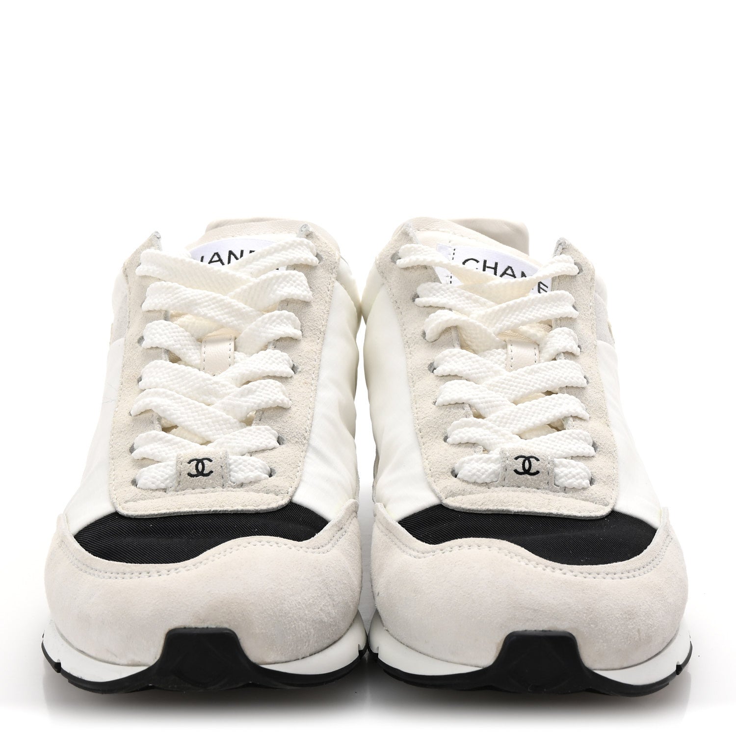 Nylon Suede Kidskin Calfskin Logo Sneakers 37 White Black