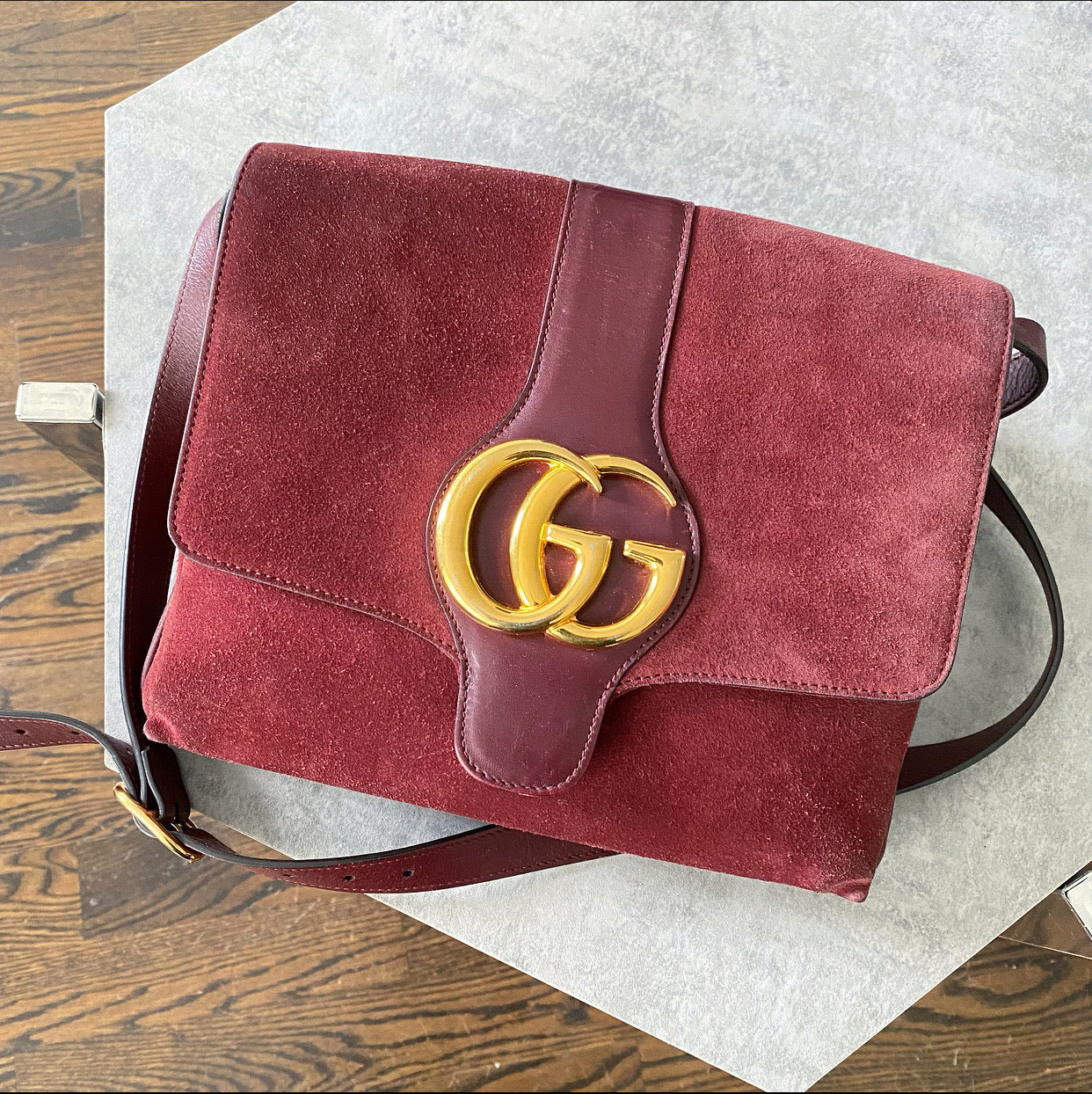 Gucci Burgundy Suede Arli Crossbody Bag