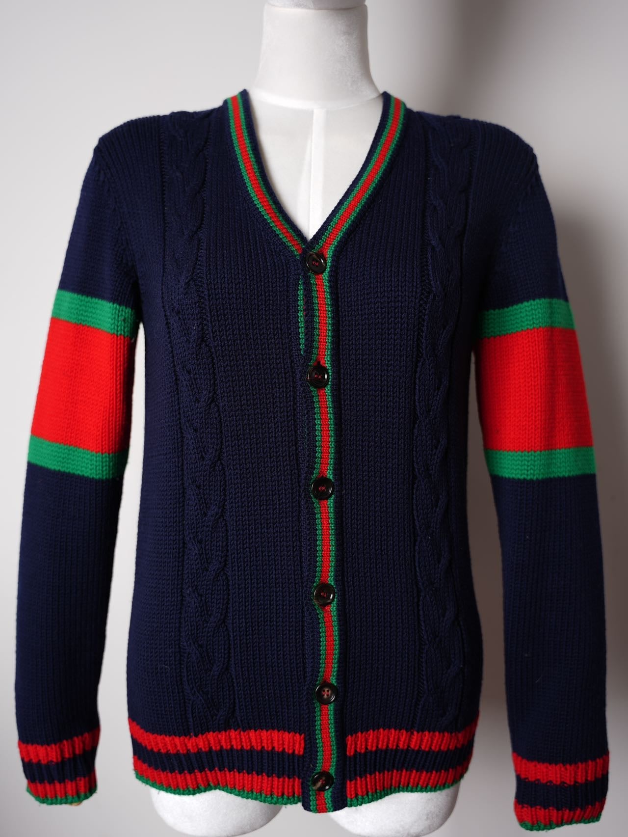 Gucci Blue/Red Oversize Cable Knit igan