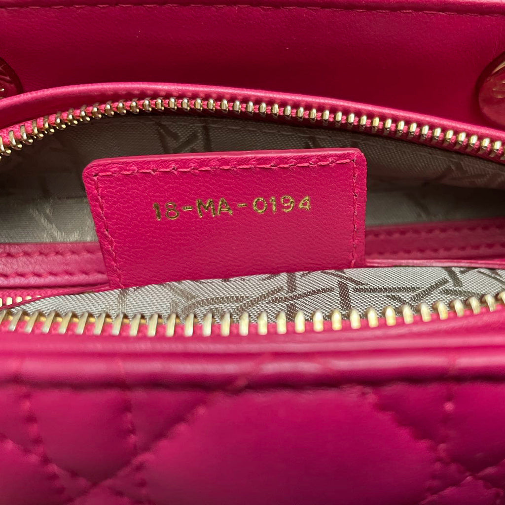 Christian Dior Pink Lady Dior in Cannage Lambskin Leather with Gold Hardware Medium