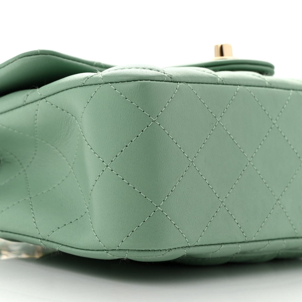 Lambskin Quilted Mini Rectangular Flap Light Green