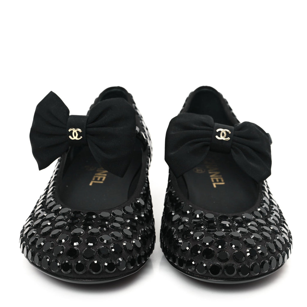 Satin Strass Bow Mary Jane Flats 37 Black