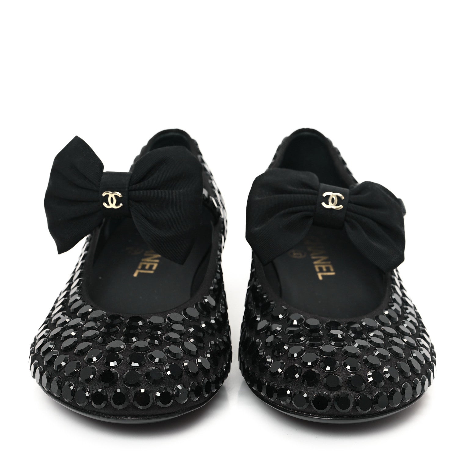 Satin Strass Bow Mary Jane Flats 37 Black