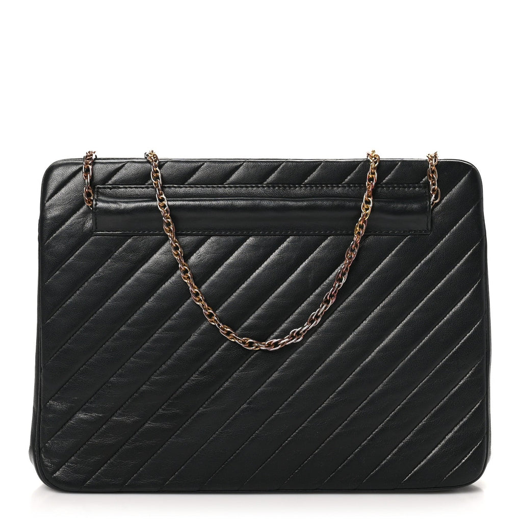 Lambskin Diagonal Quilted Kisslock Bag Black