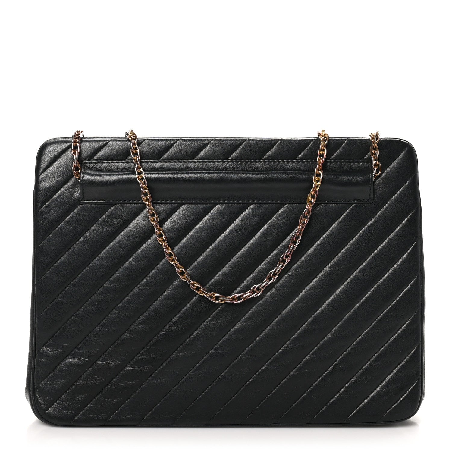 Lambskin Diagonal Quilted Kisslock Bag Black