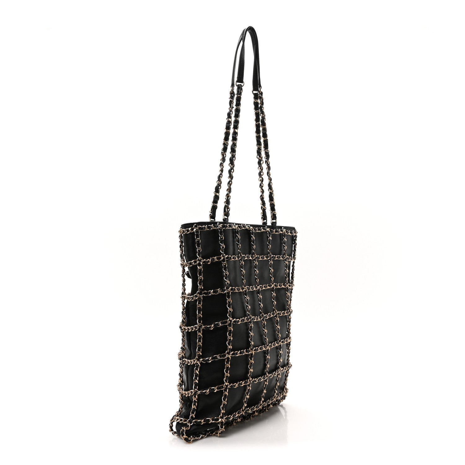 Lambskin Large Shopping Chain Tote Black