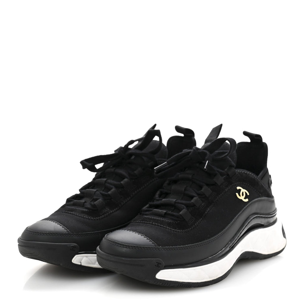 Velvet Calfskin Mixed Fibers CC Sneakers 38 Black