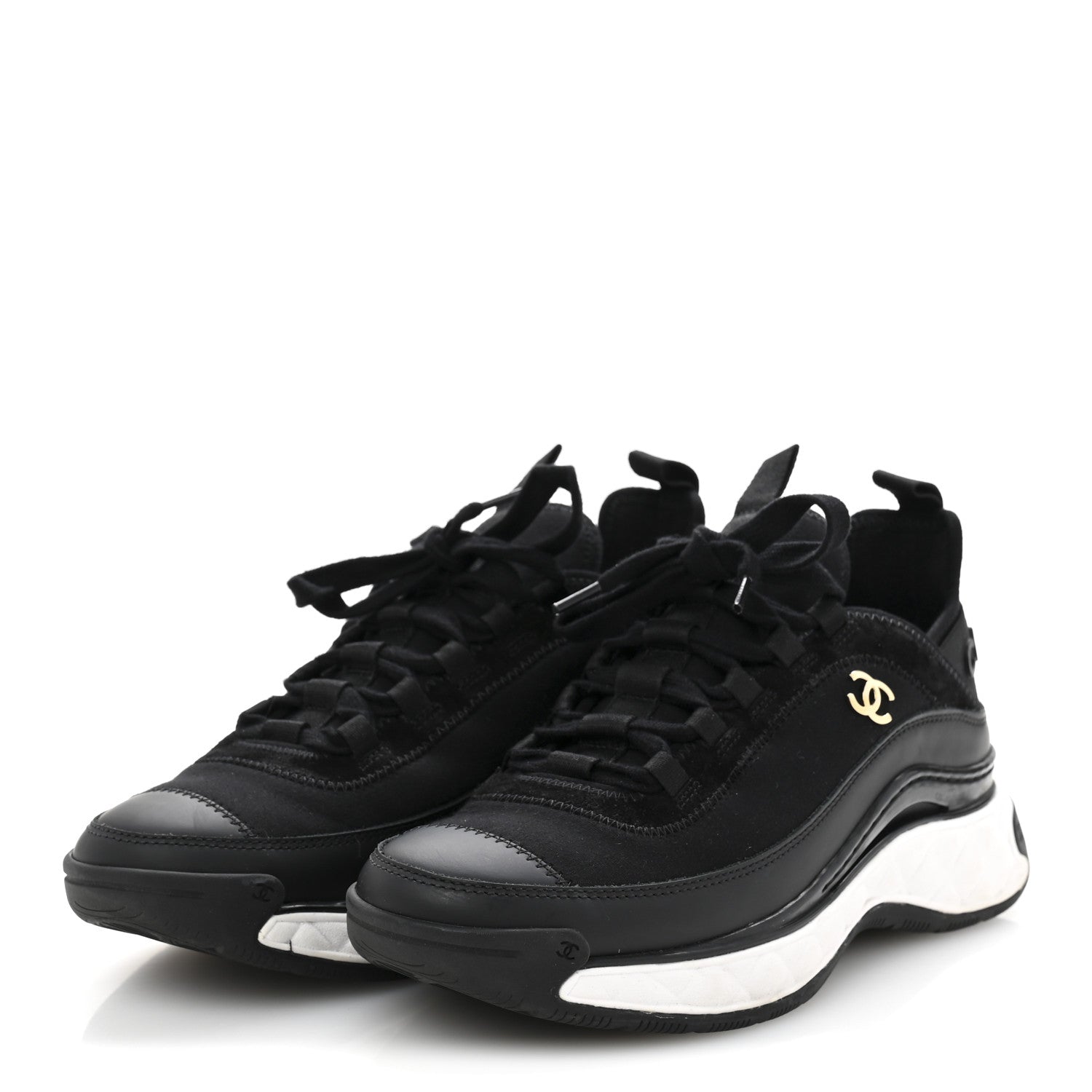 Velvet Calfskin Mixed Fibers CC Sneakers 38 Black