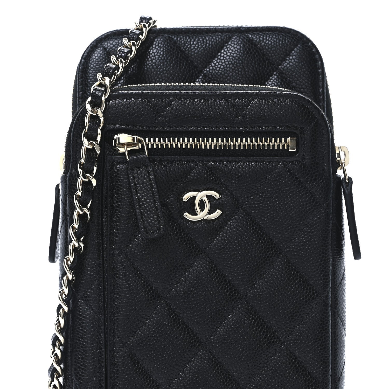 Caviar Quilted Phone Pocket With Chain WOC Black