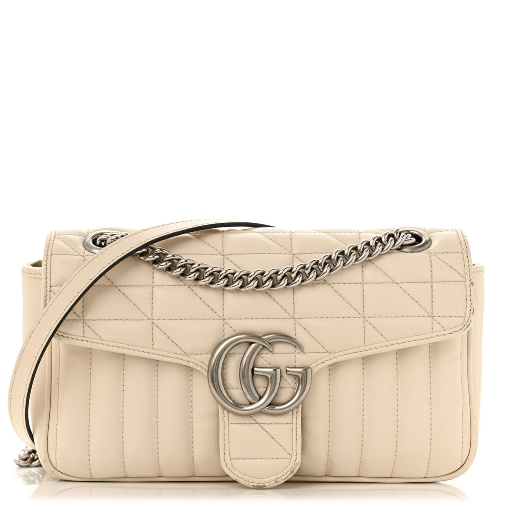 Calfskin Matelasse Aria Small GG Marmont Shoulder Bag Mystic White
