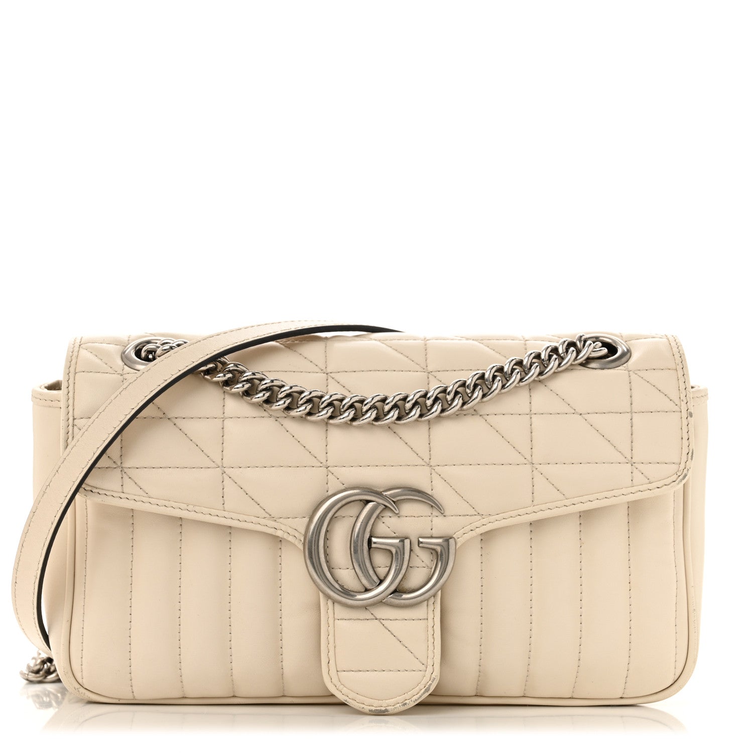 Calfskin Matelasse Aria Small GG Marmont Shoulder Bag Mystic White
