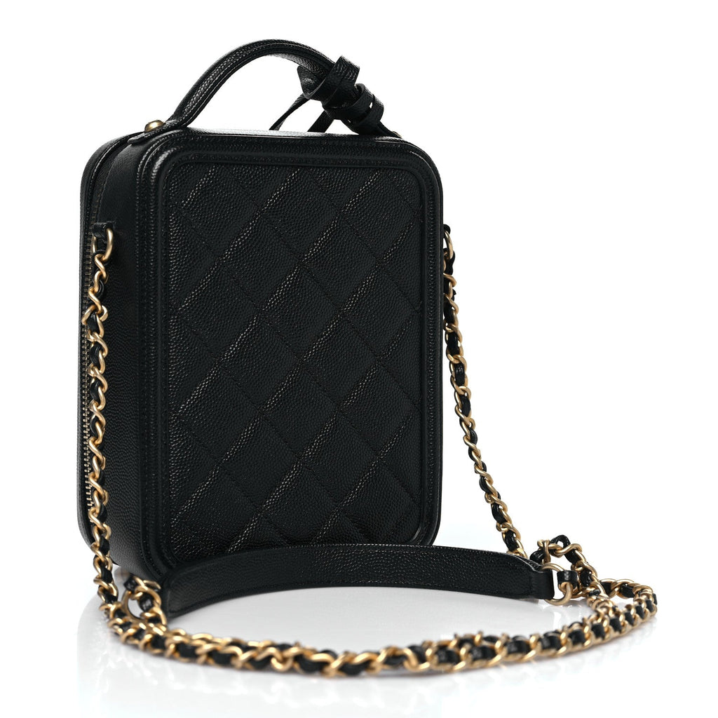 Caviar Quilted CC North South Filigree Vanity Case Black