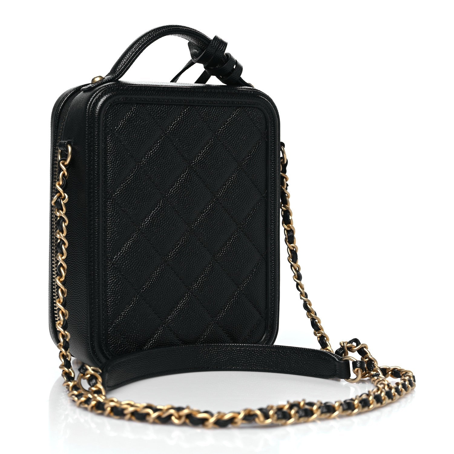 Caviar Quilted CC North South Filigree Vanity Case Black