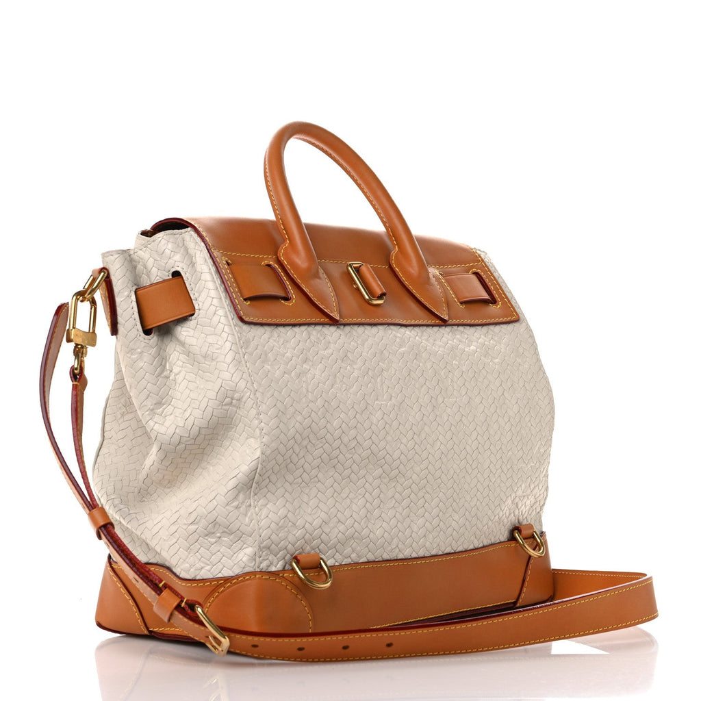 Calfskin Woven Embossed Monogram Steamer 30 Off White