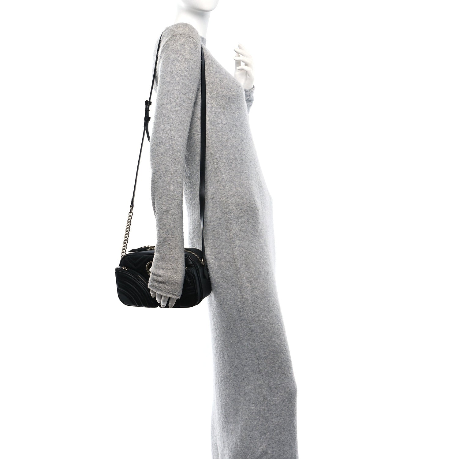 Calfskin Matelasse Small GG Marmont Sphinx Chain Shoulder Bag Black