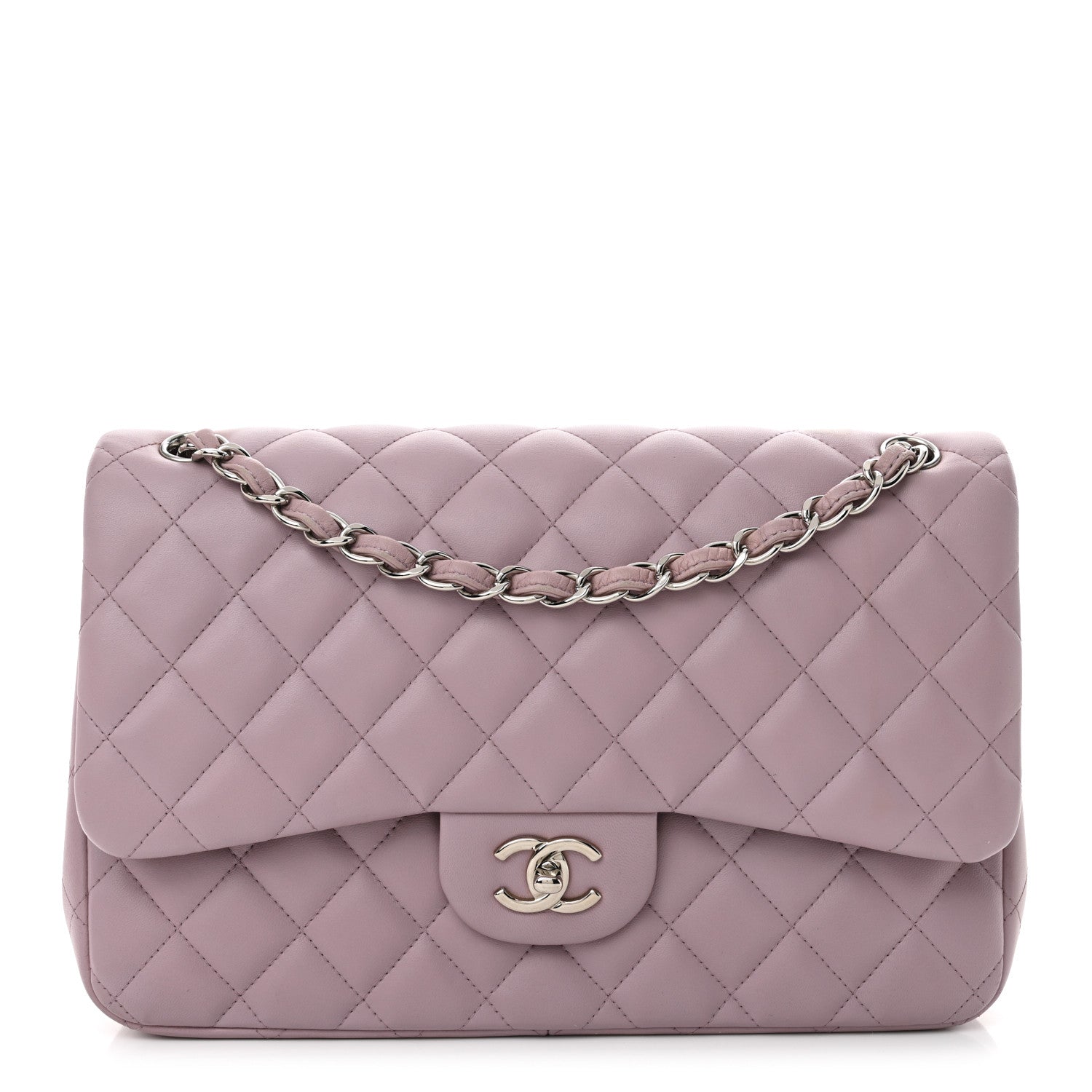 Lambskin Quilted Jumbo Double Flap Light Purple