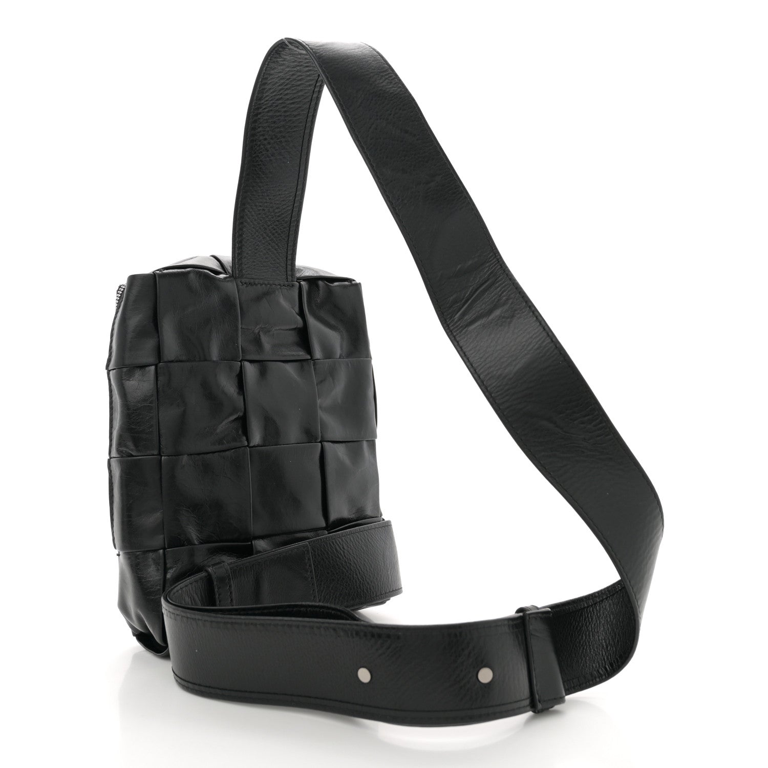 Paper Calfskin Intreccio Mini Cassette Sling Bag Black