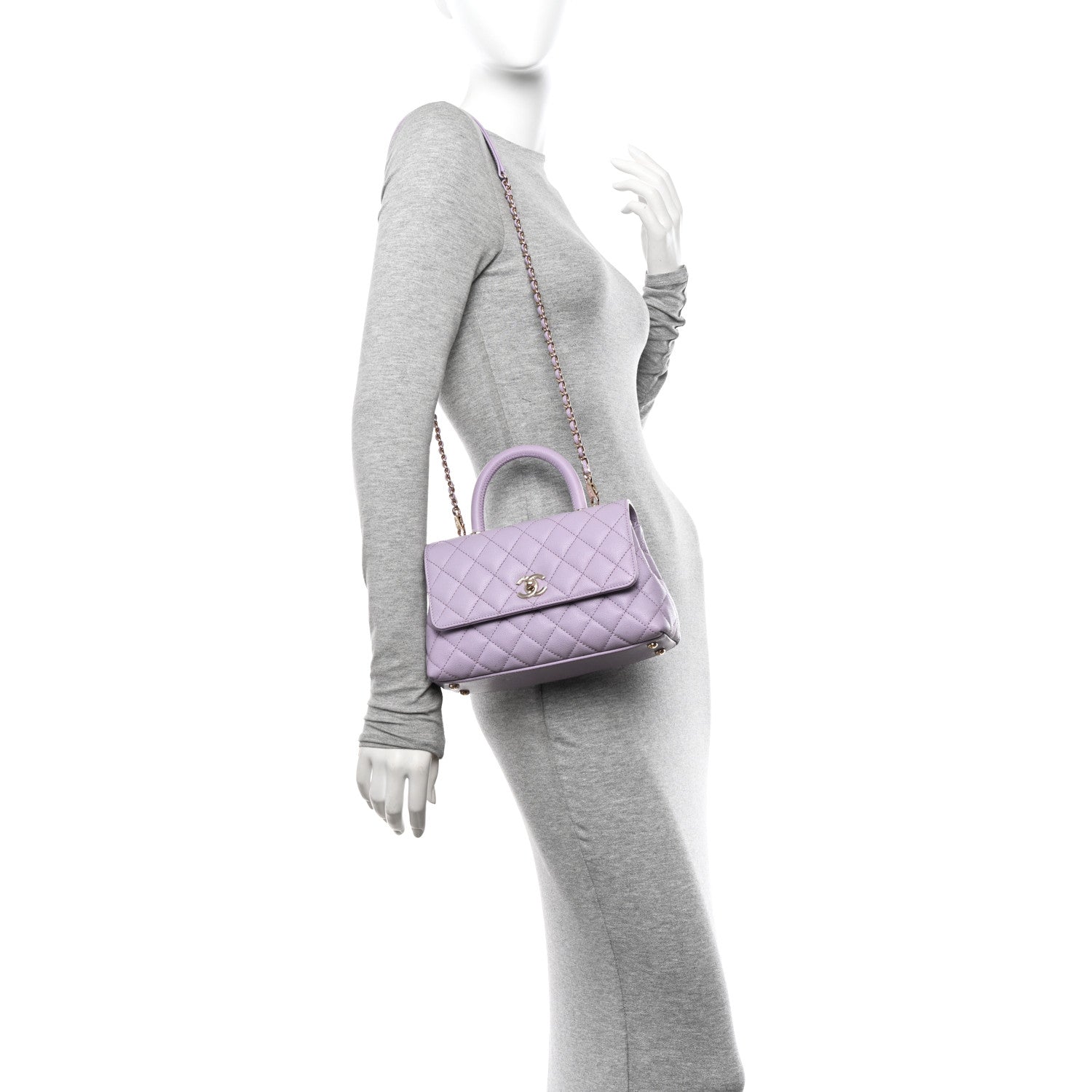 Caviar Quilted Mini Coco Handle Flap Light Purple