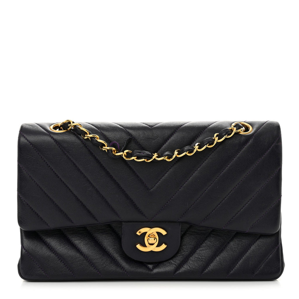 Lambskin Chevron Quilted Small Double Flap Purple