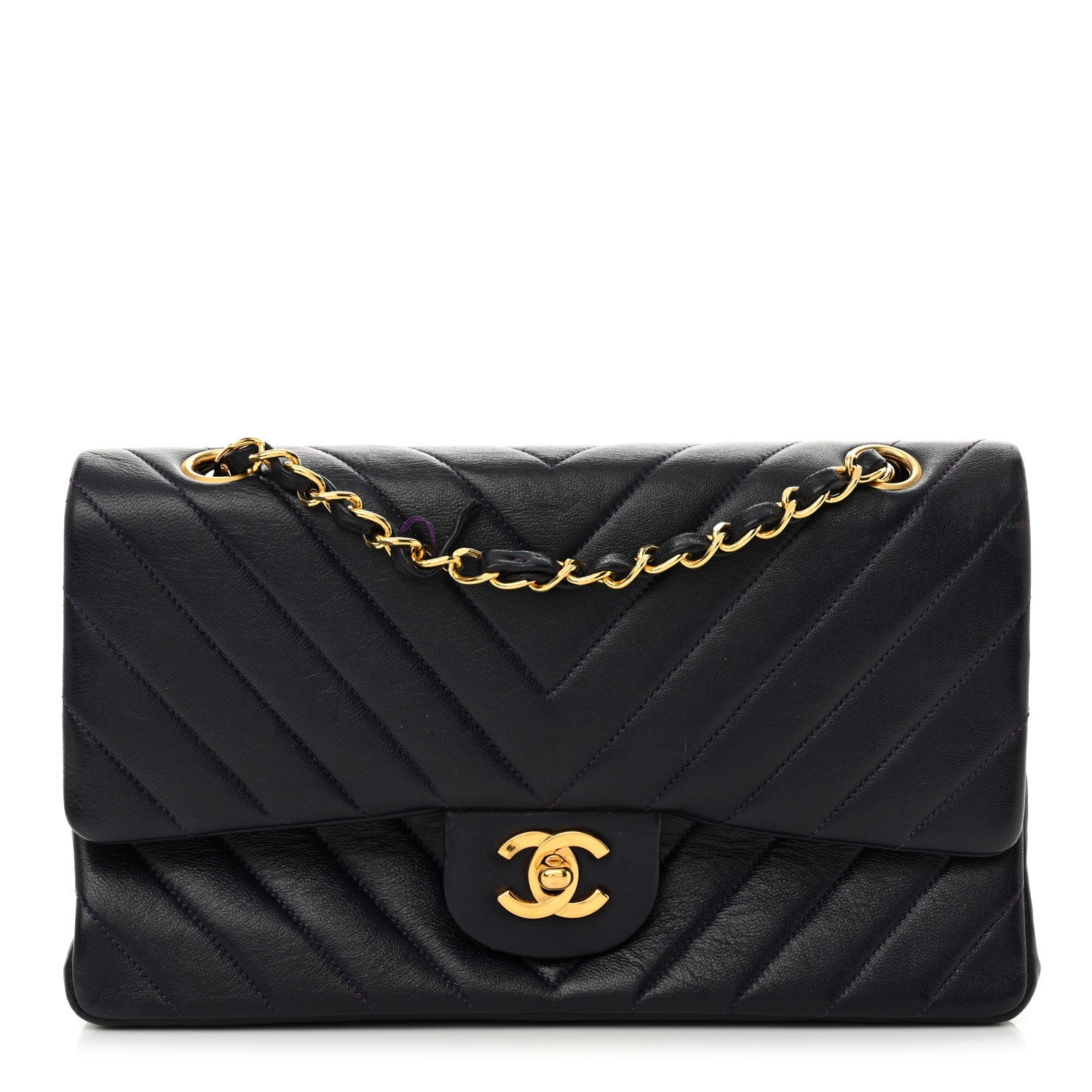 Lambskin Chevron Quilted Small Double Flap Purple