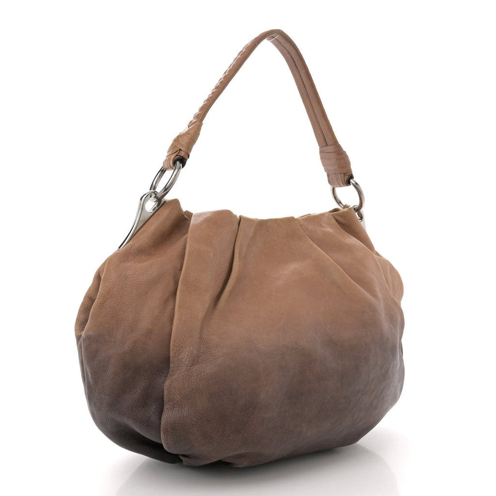 Glace Calfskin Pleated Hobo Fumo Sfumato