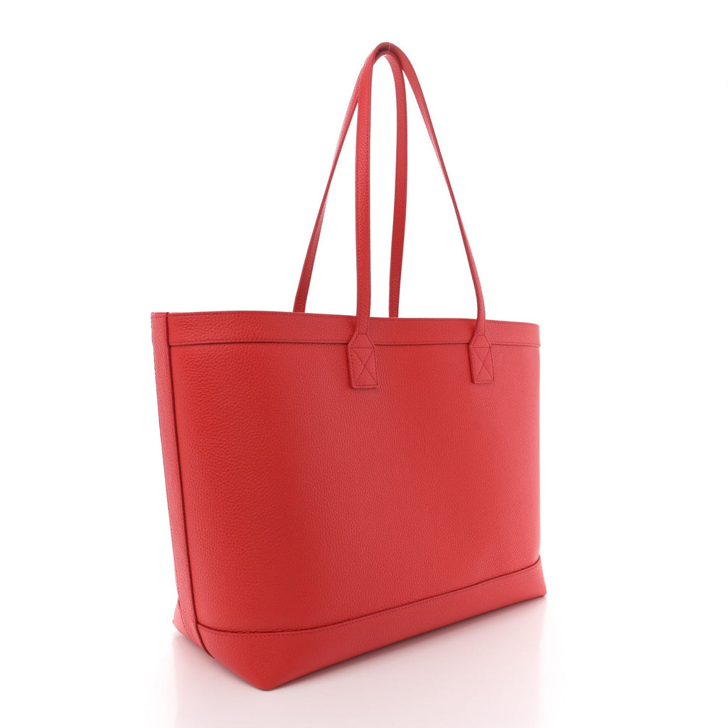 Grainy Calfskin Medium London Tote Bag Bright Red