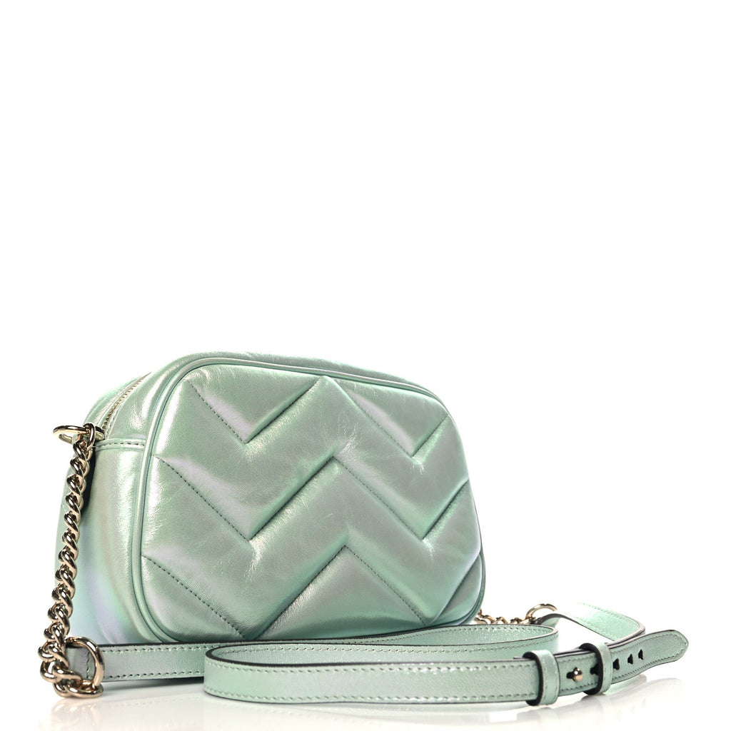 Iridescent Nappa Chevron Matelasse Small GG Marmont Chain Shoulder Bag Iridescent Salvy Green