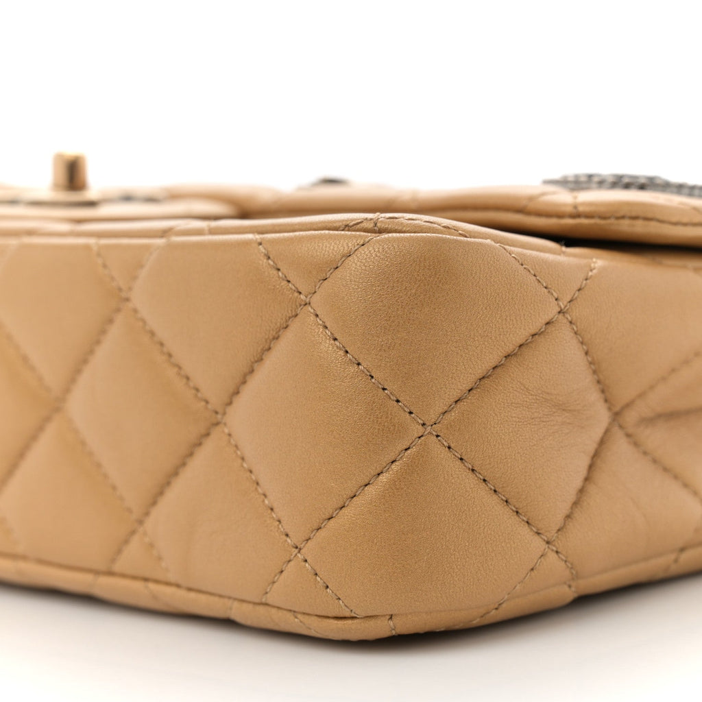 Metallic Lambskin Quilted Medium Medallion Flap Gold