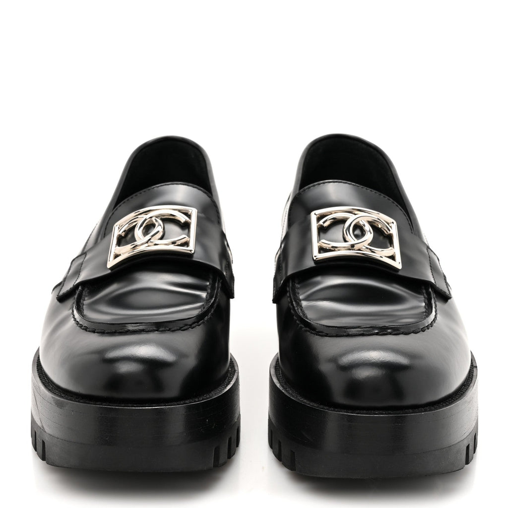 Calfskin Metal CC Loafers 37.5 Black