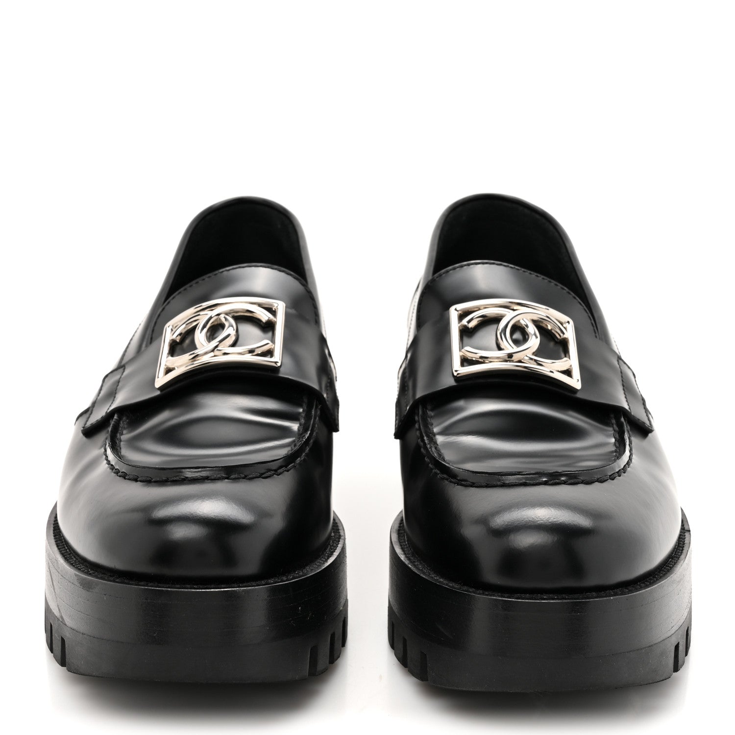 Calfskin Metal CC Loafers 37.5 Black