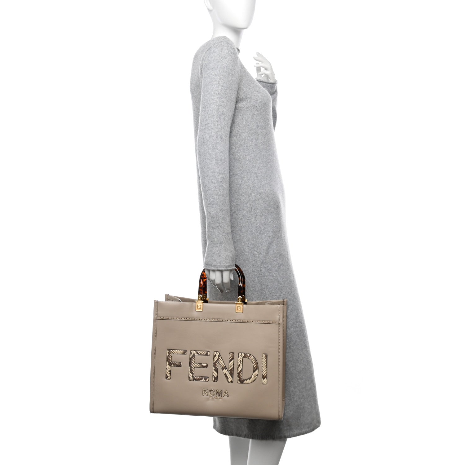 Vitello King Plexiglass Elaphe Python Print Logo Medium Fendi Sunshine Shopper Tote Tartufo Daisy Roccia