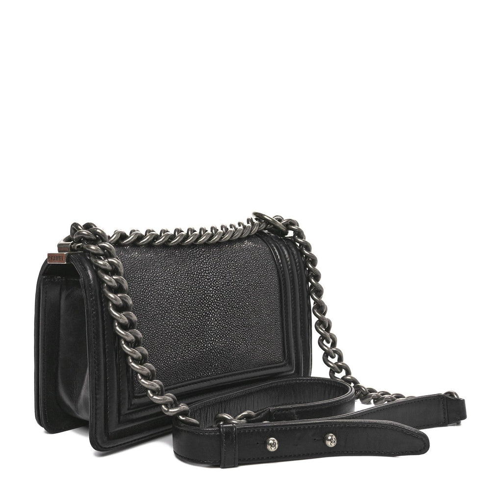 Galuchat Stingray Small Boy Flap Black Silver