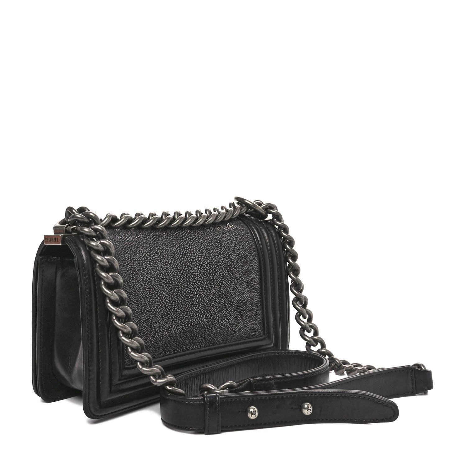 Galuchat Stingray Small Boy Flap Black Silver