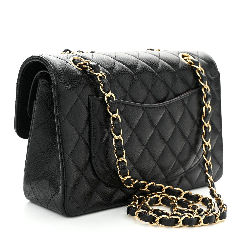 Caviar Quilted Small Double Flap Black