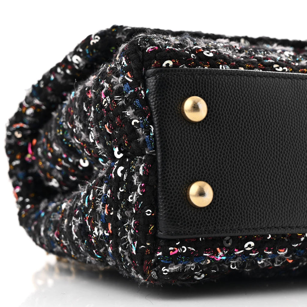 Tweed Sequin Mini Coco Handle Flap Black