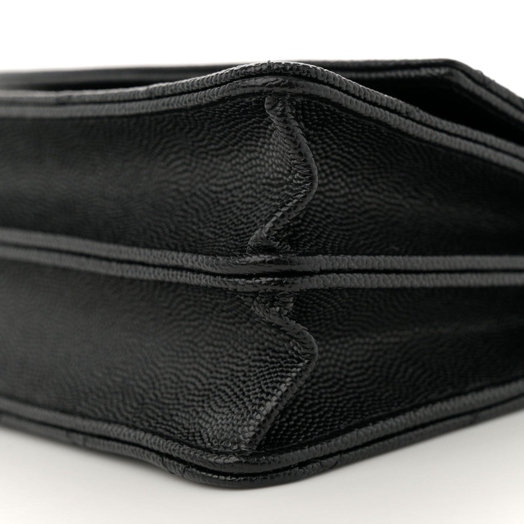 Caviar Quilted Trendy Handle Clutch With Chain Black