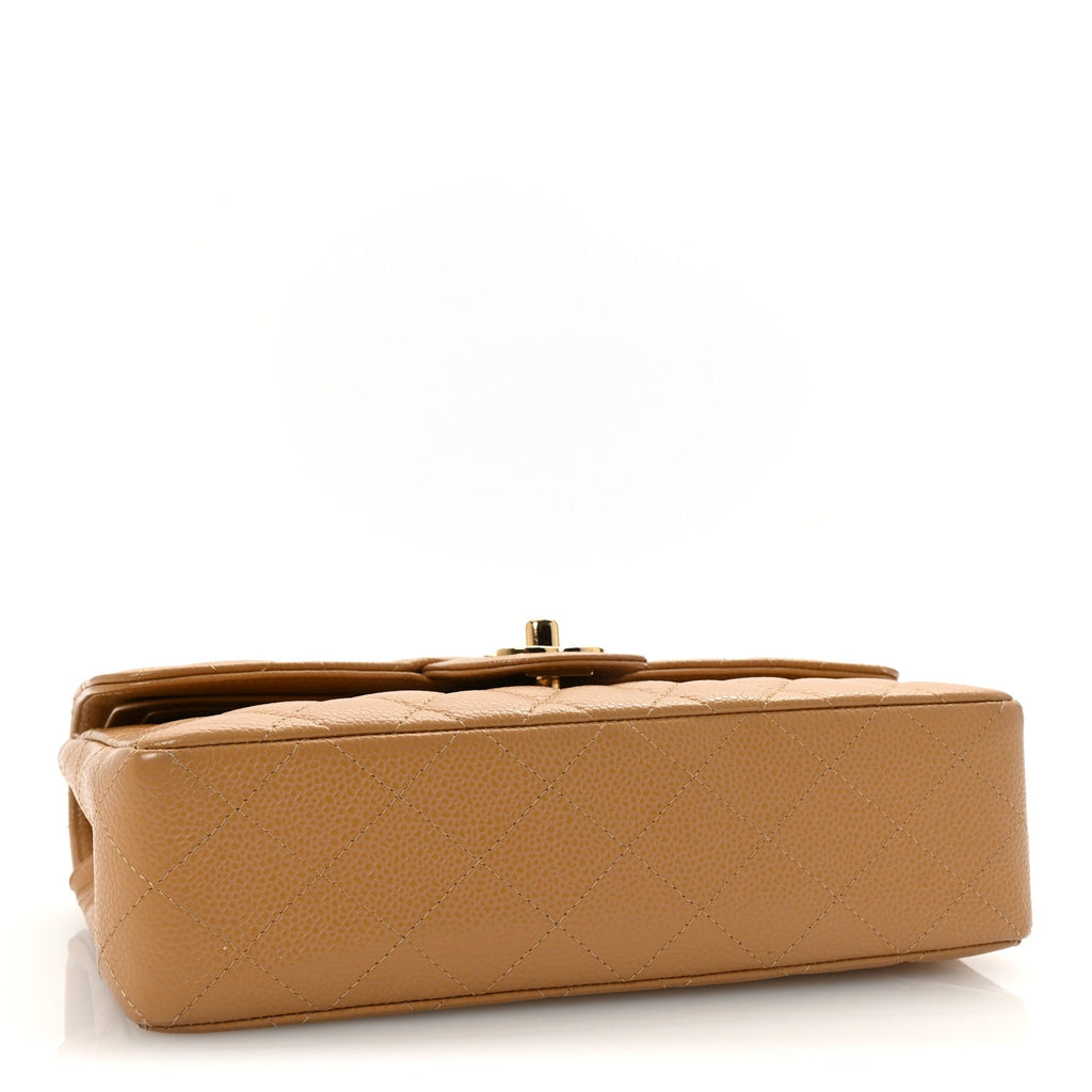 Caviar Quilted Small Double Flap Beige