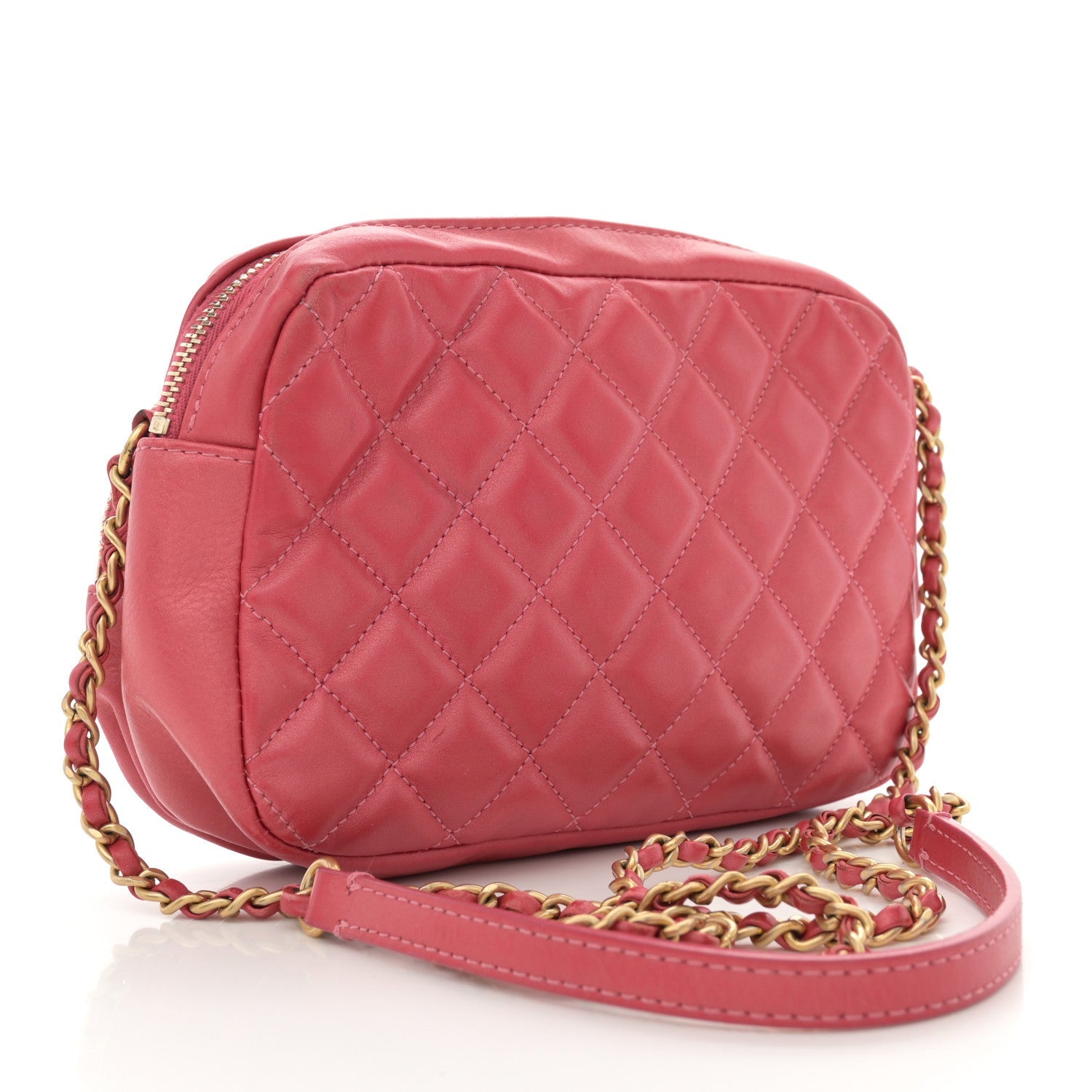 Calfskin Quilted Day Trips Camera Case Pink