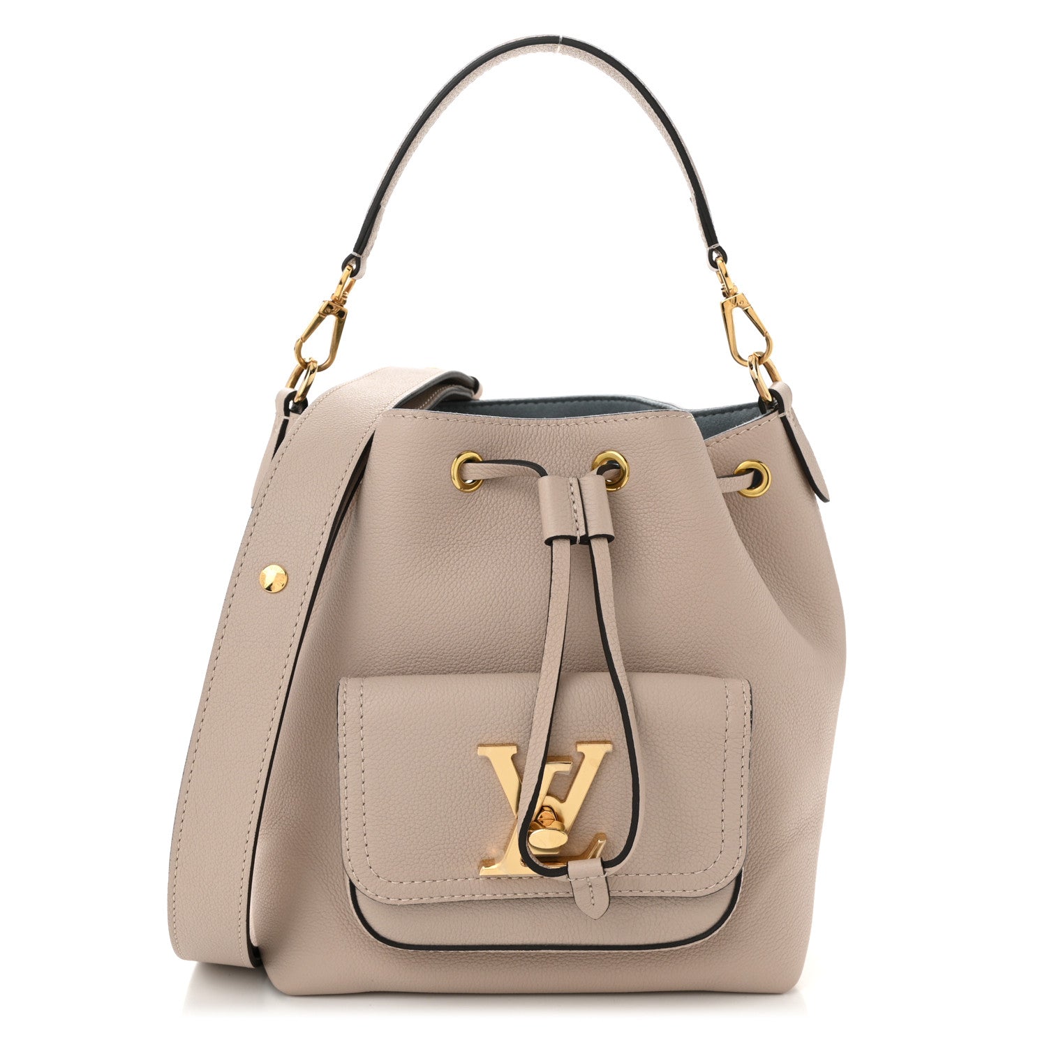 Calfskin Lockme Bucket MM Greige