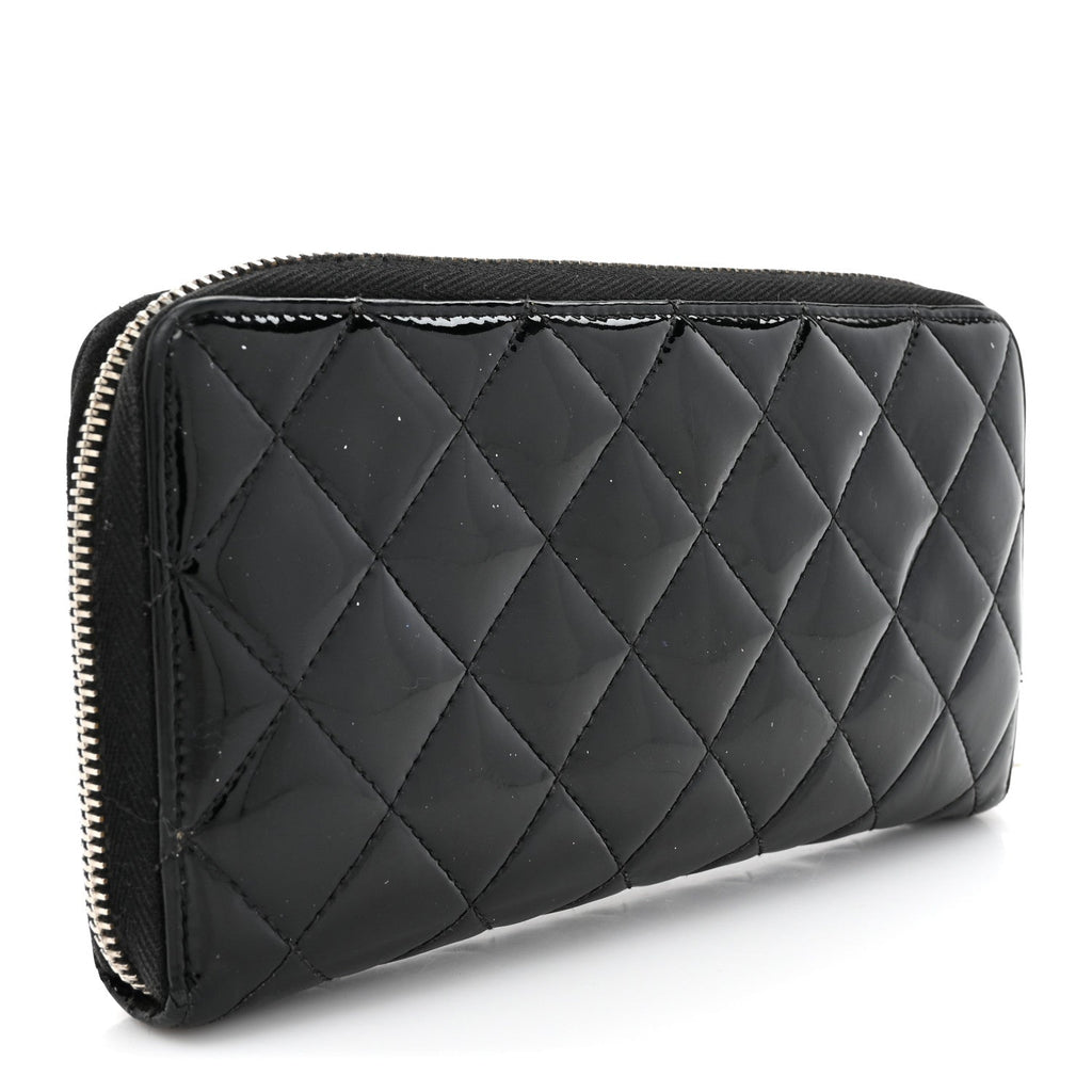 Patent Quilted Brilliant Zip Around Wallet Black