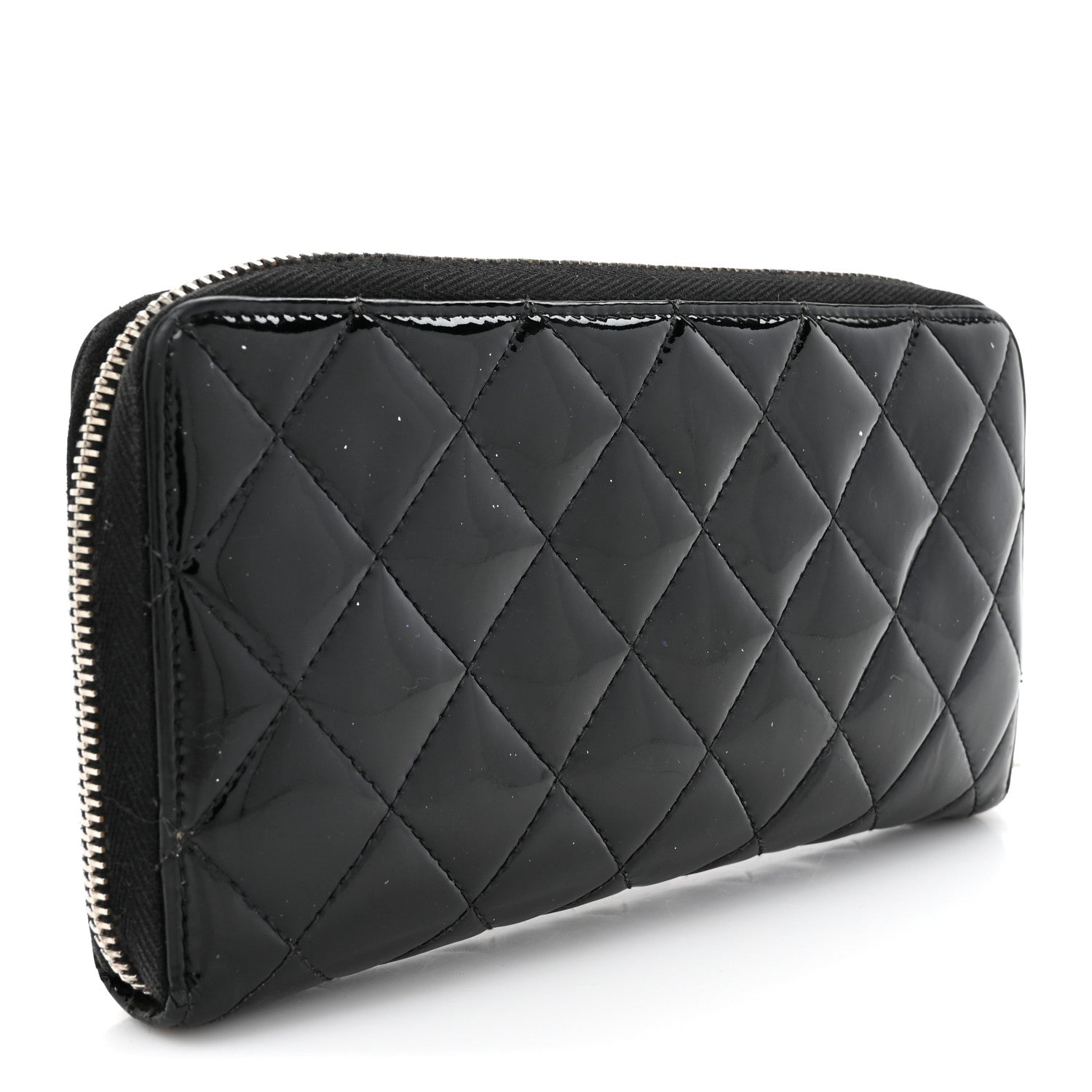 Patent Quilted Brilliant Zip Around Wallet Black