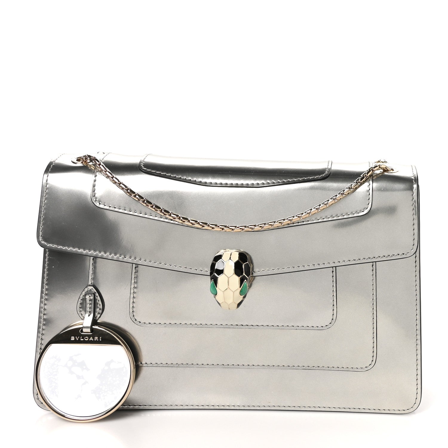 Metallic Calfskin Serpenti Forever Shoulder Bag Silver
