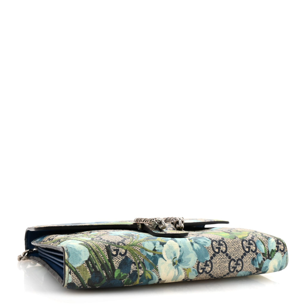 GG Supreme Monogram Blooms Mini Dionysus Chain Wallet Beige Blue Navy Vintage Blue