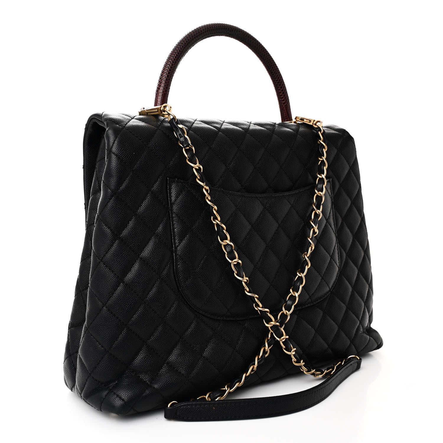 Caviar Lizard Quilted Large Coco Handle Flap Black