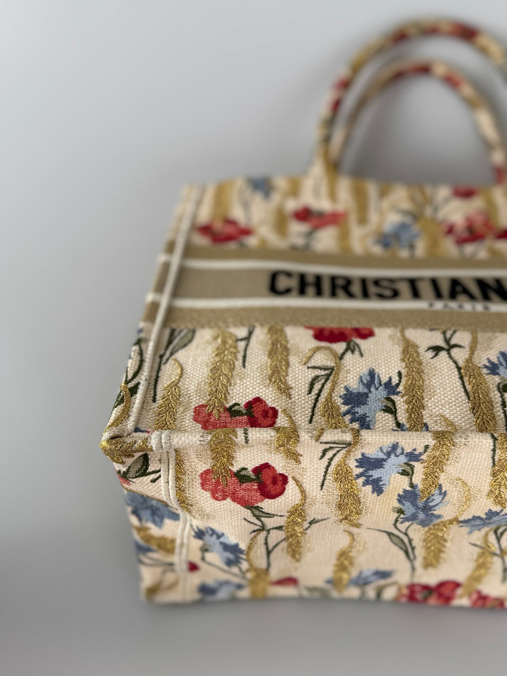 Christian Dior Beige Floral Embroidered Canvas Book Tote Medium