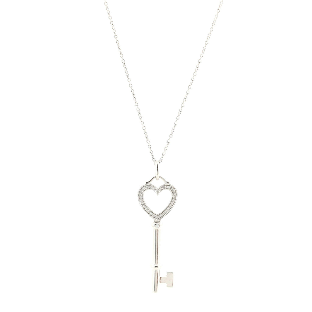 Heart Key Pendant Necklace 18K White Gold and Diamonds Medium