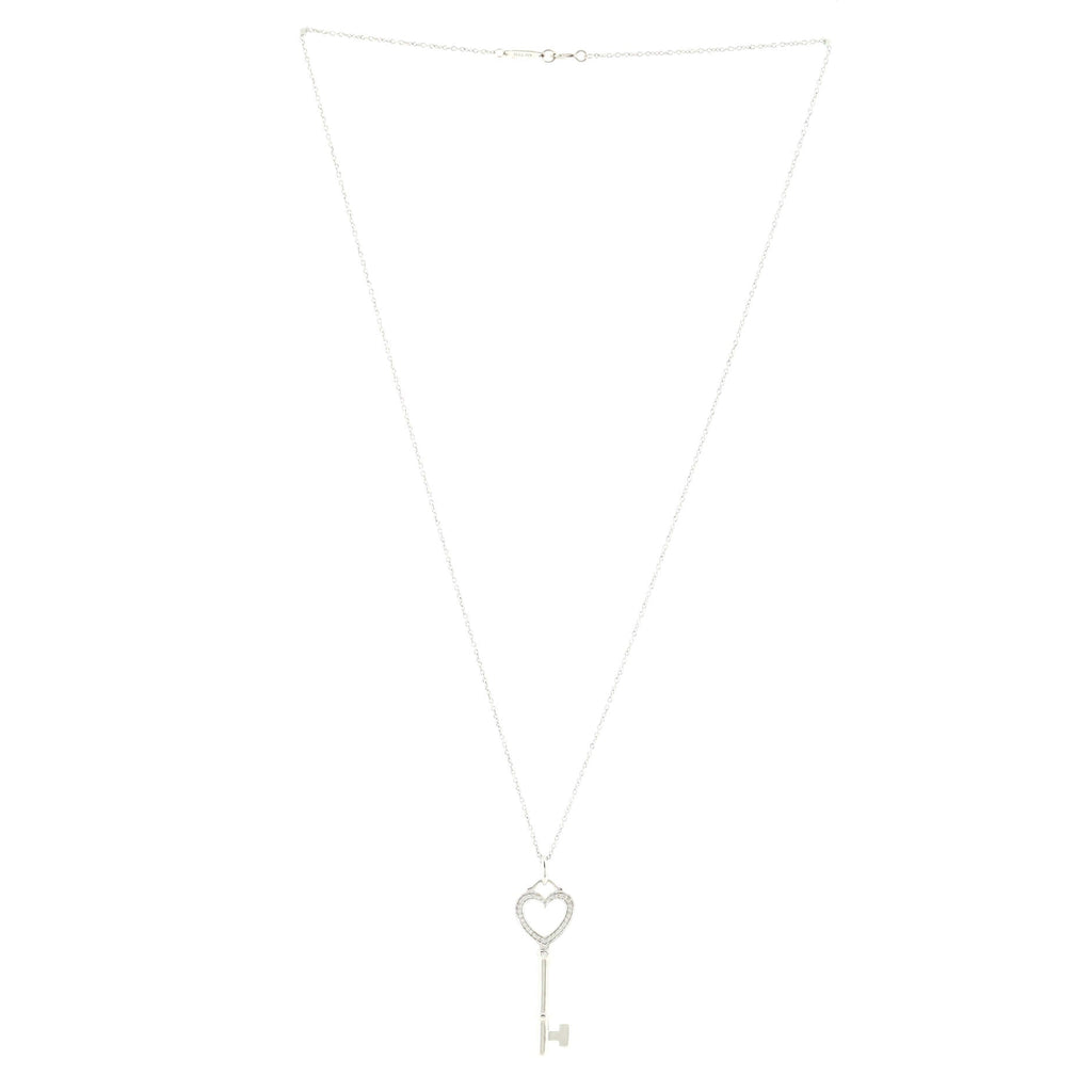 Heart Key Pendant Necklace 18K White Gold and Diamonds Medium