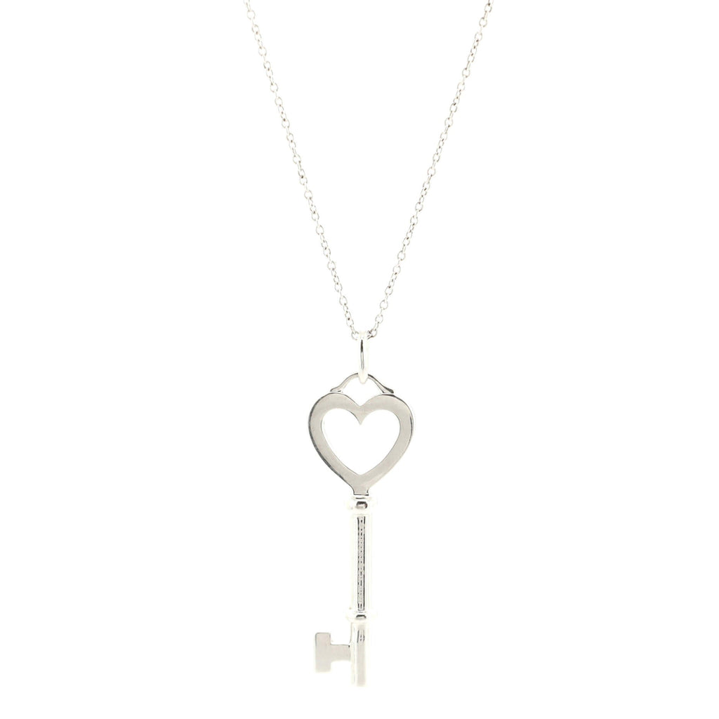 Heart Key Pendant Necklace 18K White Gold and Diamonds Medium