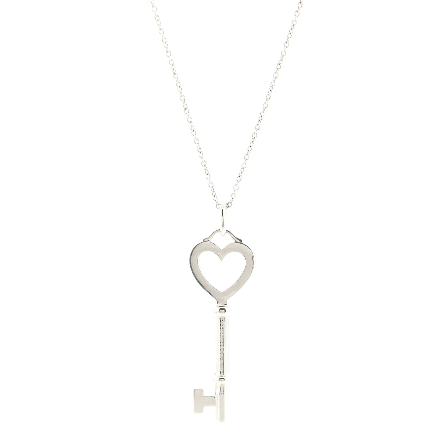 Heart Key Pendant Necklace 18K White Gold and Diamonds Medium