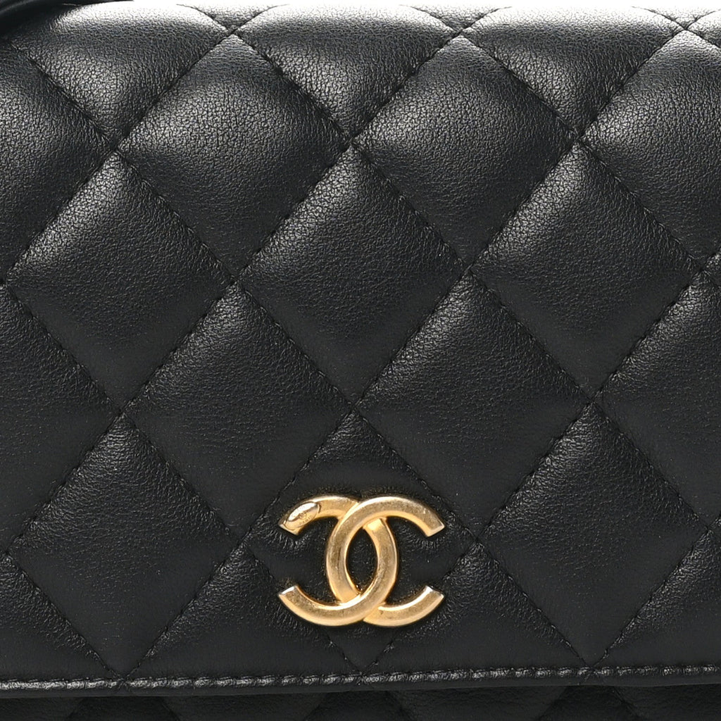 Calfskin Quilted Pearl Wallet On Chain WOC Black
